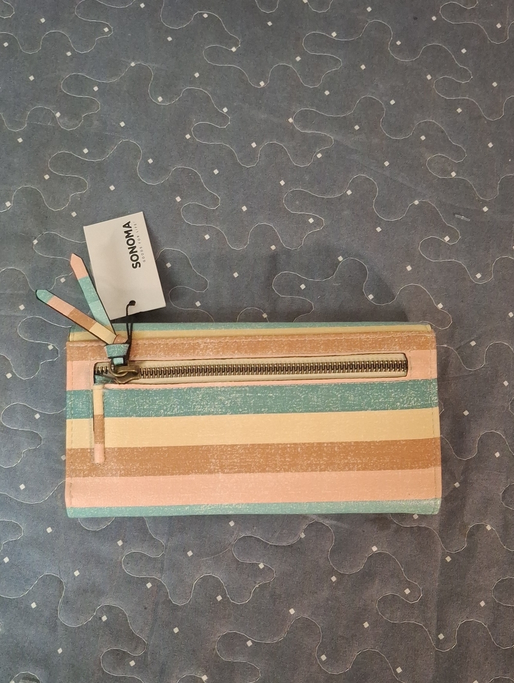 Sonoma Pastel Stripe Zip Wallet in Pink, Teal & Cream